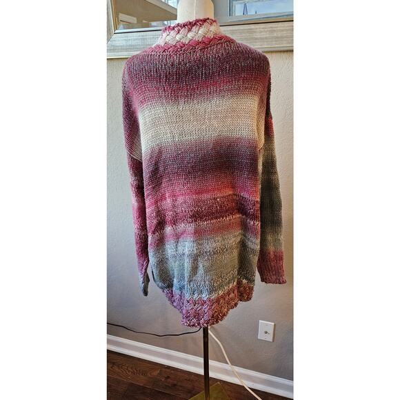 Noelle Simply Oversized Cable Knit V-Neck Sweater Women Sz L/XL Colorblock Multi - Picture 3 of 6